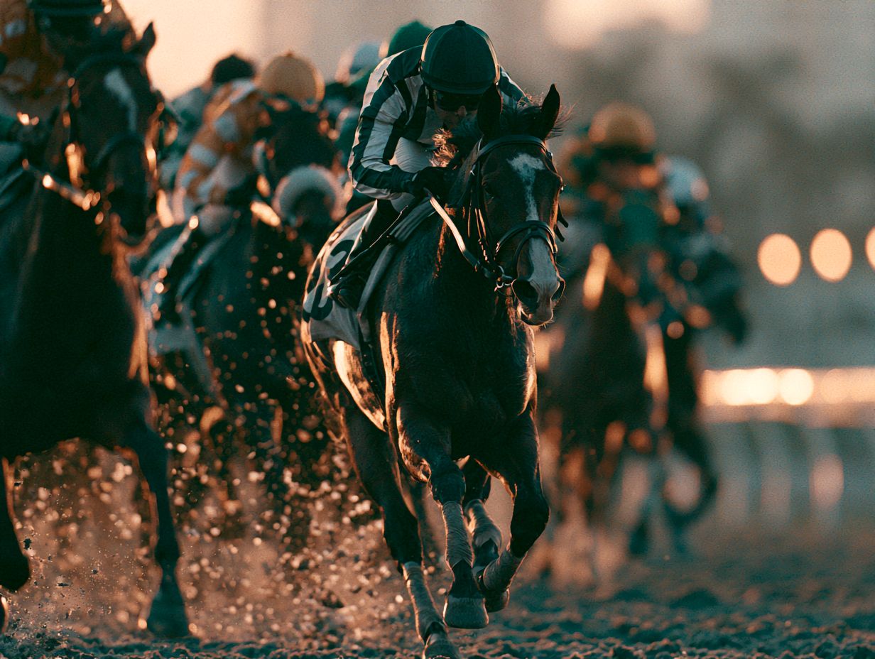 Cavalo de corrida em plena disputa na pista