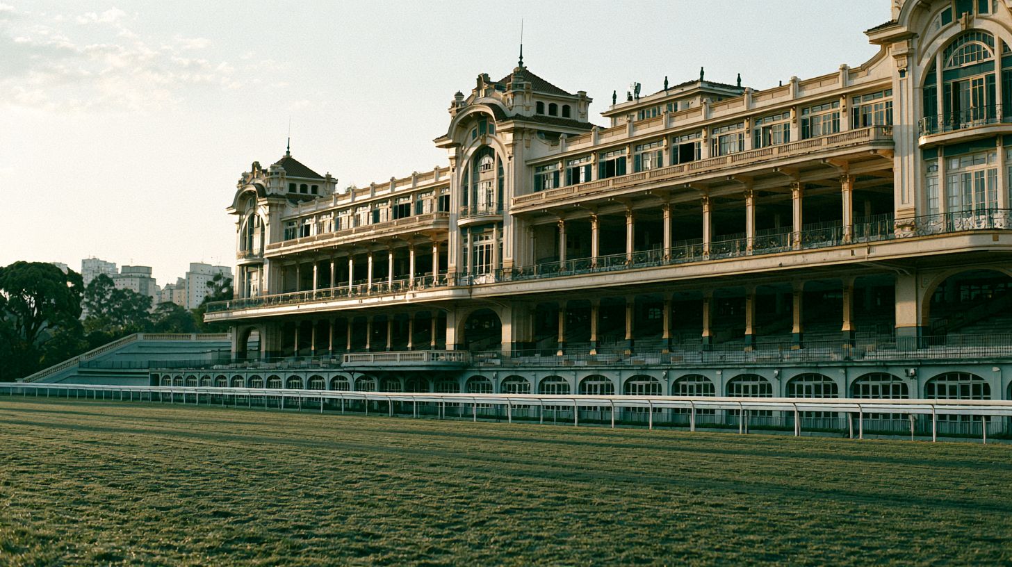 Fachada e tribunas de um hipódromo